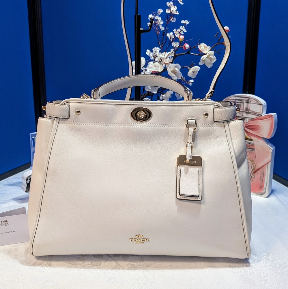Coach Grammercy White Leather Satchel/Cross Structured Silhouette Purse🔥